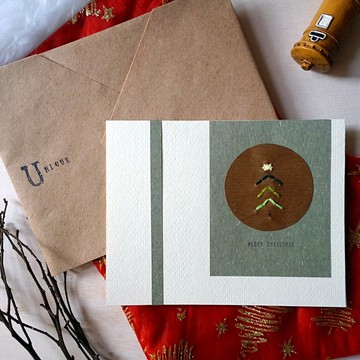 手縫圖像聖誕卡(聖誕樹)(原稿)