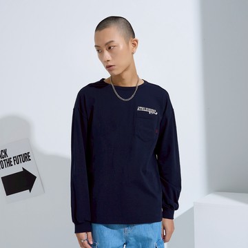 【ERSS】男裝 長袖 t恤 長袖上衣 休閒 前口袋 街頭 薄長T  丈青【K60310】