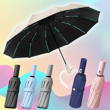 自動傘108骨 防紫外線遮陽傘 黑膠傘三折傘 摺疊傘 抗風傘 晴雨傘