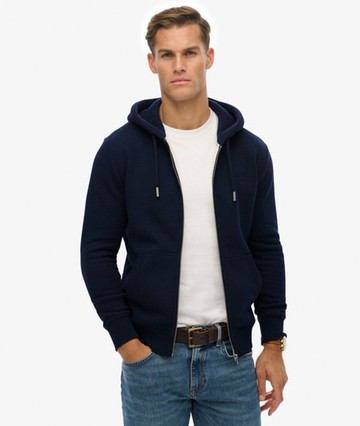 Superdry Men's Vintage Logo Embroidered Zip Hoodie Navy Size: L