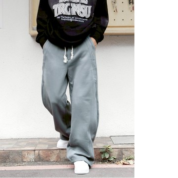 【AMERO】男裝 女裝 休閒棉長褲 水洗彎刀棉褲 鬆緊褲頭