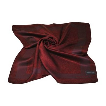 BURBERRY 酒紅底人字紋字母LOGO圖騰蠶絲100%大帕領巾(58CM)
