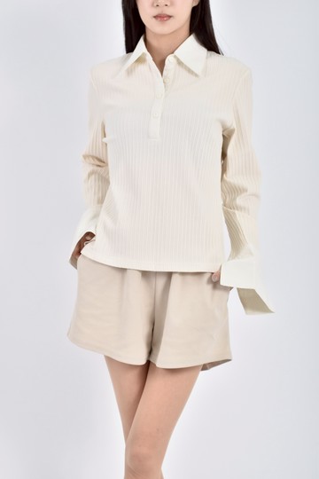 加購優惠(M) 45 c棉質坑紋杏色長袖上衣