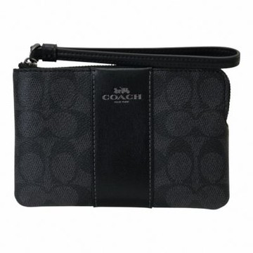 COACH 烙印馬車滿版PVC皮革 L型拉鍊手拿包(黑灰)