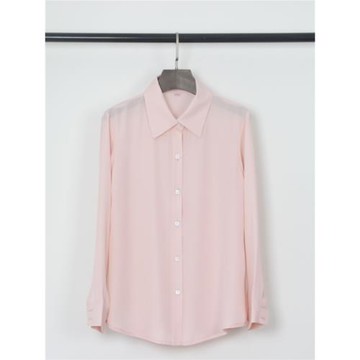 純色POLO翻領長袖大碼襯衫女 2024春秋新款通勤辦公襯衣OL雪紡衫