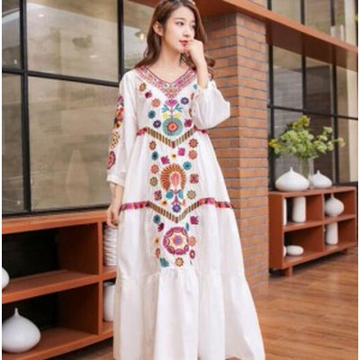 マスタード色レディースホリデードレス民族風ワンピース ロングワンピース 刺繍綿麻風リネン 切り替え 春夏 ワンピース 7分袖 マキシワ 通販 Lineポイント最大get Lineショッピング