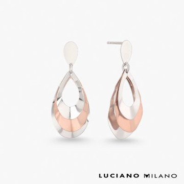 LUCIANO MILANO 晨曦水滴 純銀耳環(白K色+玫瑰金色)