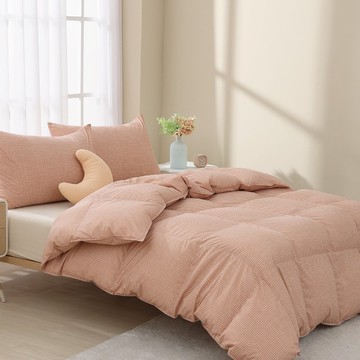 雙人/冬月羽絨被/好收納、可機洗、免被套、超保暖-細格橘