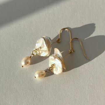 雙層珍珠設計 巴洛克珍珠 × 日本淡水珍珠 × 14KGF 珍珠耳環