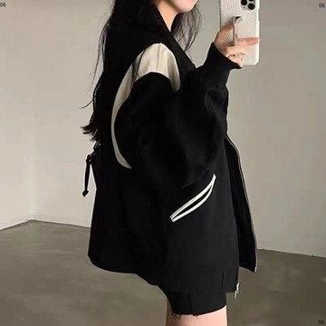加絨 薄款外套寬鬆撞色學生韓版美式街頭開衫女式棒球服