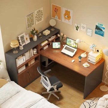 【含稅/免運】 電腦桌臺式轉角書桌書架一體墻角簡約家用學生學習桌臥室寫字桌子