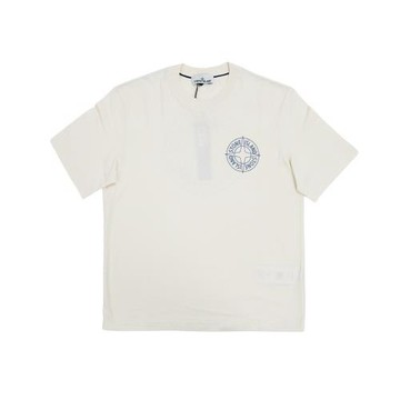 Stone Island 十字品牌藍logo男生短袖上衣(象牙白)