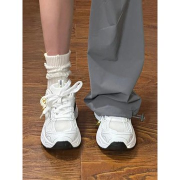 羊皮版！運動鞋女小眾厚底增高網面休閑跑步鞋小白鞋老爹鞋女系帶