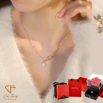 [快速出貨]女友禮物【CF鑽飾】項鍊 莫桑鑽 1克拉《星之所繫》玫瑰金色 💎生日 新年 情人節