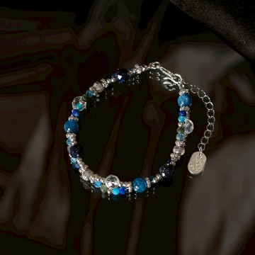 凜藍窗花｜藍晶藍金沙鏈條手鍊 B0030