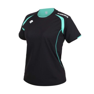 DESCENTE 女短袖T恤-運動 慢跑 路跑 上衣 訓練 迪桑特 DSS-5421WT-BEG 黑綠白