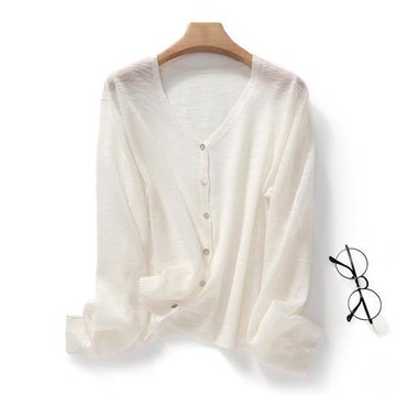 【米蘭精品】現貨+預購針織外套防曬罩衫-苧麻V領百搭薄款女外套7色74lc74