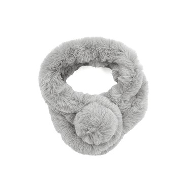 HONOR造型穿扣毛球柔絨圍脖-灰