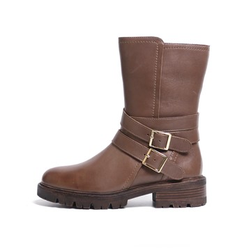 KOKKO騎士率性金屬釦環圓頭短靴淺咖色