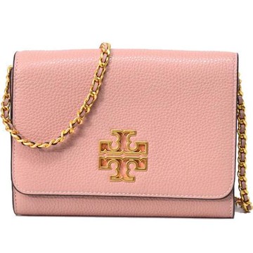 【TORY BURCH】素色荔枝皮革翻蓋斜背包-粉紅
