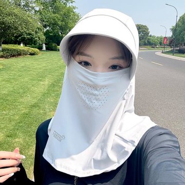 冰絲電動車防曬面罩全臉防紫外線夏帽子口罩護頸一體騎行可帶頭盔