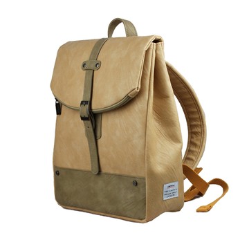 AMINAH-米黃古樸皮革後背包
