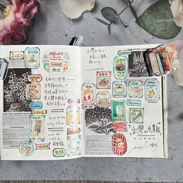 台灣小吃畫報亮面PET膠帶/燙立體古銅金/自帶離型紙