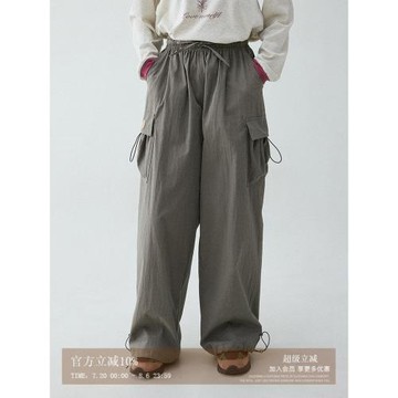 「芥末派vooe」美式高街口袋抽繩工裝褲女秋季新款寬松闊腿休閑褲