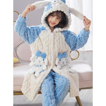 女童睡衣秋冬加厚款珊瑚絨兒童睡袍法蘭絨13歲女孩大童家居服套裝