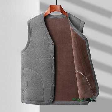 保暖背心中老年馬甲男冬季加絨加厚抓絨老年人男羊羔絨爸爸保暖背心無領-Misaki精品