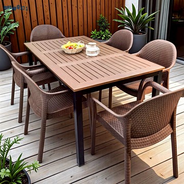 免運 戶外桌椅組合 庭院桌椅 紫藤千葉室外庭院防腐塑木桌椅花園露天休閑陽臺仿藤椅茶桌椅組合 可開發票 全館五折 工廠現貨直銷 新品特價 b8311