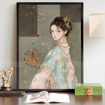 綠肥紅瘦 中國風人物 貼鉆十字繡手工自己線繡臥室小件簡單鉆石畫