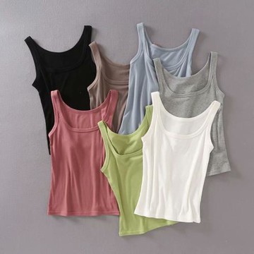 歐美風夏季百搭簡約時尚螺紋短背心 U領性感顯瘦打底小上衣基礎款