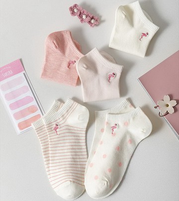 VIVILIAN森系卡通火烈鳥百搭純棉吸汗透氣帆船短襪⑤色