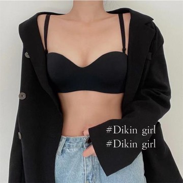 內衣女夏薄款防滑小胸聚攏顯大可拆卸肩帶抹胸白色光面文胸無鋼圈