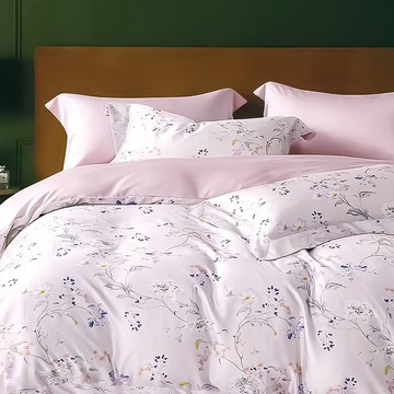 貝淇小舖 60支100%天絲 全鋪棉床包兩用被  床包 + 兩用被套 + 枕套2個  雙人  紫陌紅塵粉