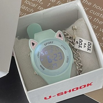 在台出貨🍀可愛貓咪卡通日系糖果色果凍電子手錶男童女孩兒童學生版上課時間