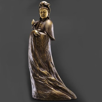雕塑大師 莊清勳 觀音 觀自在銅雕-限量36個  附原作証明 長x寬x高/19x13x38.5cm