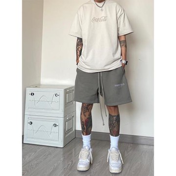 短褲男款夏季潮牌闊腿印花美式運動褲子ins潮流寬松休閑五分衛褲