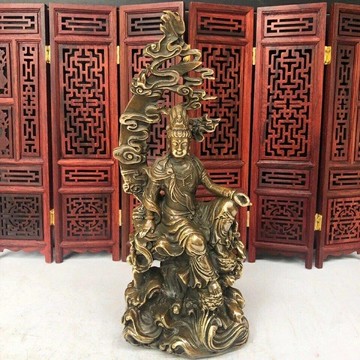 仿古黃銅器收藏純銅人物佛像月亮觀音菩薩神像擺件家居風水擺設