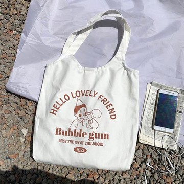 拉鏈磁扣白色泡泡背心帆布包女單肩書包大容量韓版原宿ins手提包