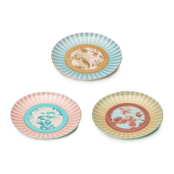 義大利Lamart Protofino波托菲諾 19cm陶瓷圓盤 3色任選 彩盒 - 紅條紋2組