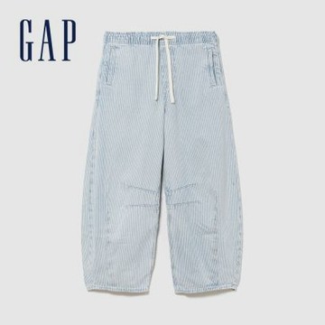 【GAP】中腰 UltraSoft 舒適馬蹄褲-藍色直條紋(896583)