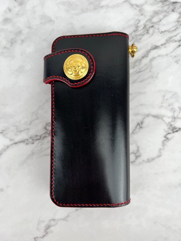 【長夾】SL.015多卡層騎士長夾/ 義大利植鞣革/ 黑底紅邊