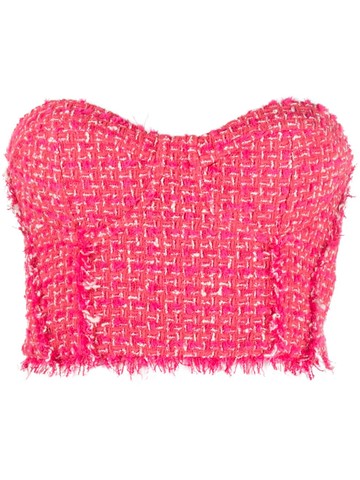 Patrizia Pepe - frayed tweed bustier top - women - Acrylic/Cotton/Polyester/Other fibres/Acetate/Polyester - 46 - Pink