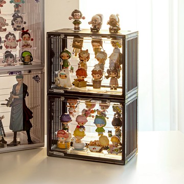 日本 霜山 磁扣前開式可層疊公仔模型展示盒 小款 3入 - 透明