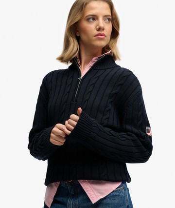 Superdry Women's Slouchy Cable Half Zip Jumper Navy Size: 6