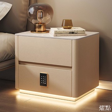 APP下單享點數9% 床頭柜巖板輕奢簡約現代家用臥室實木收納柜高級感床邊柜帶密碼鎖