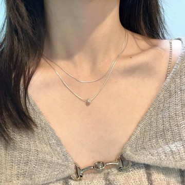 ⭐️項鍊 銀項鍊 925銀爆款圓環雙層蛇骨鏈項鏈女ins小衆設計簡約精緻疊戴鎖骨鏈 項鍊女