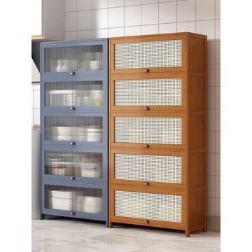 家用廚房置物架多層大容量儲物柜子微波爐碗碟收納柜帶門防塵櫥柜